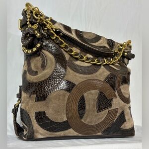 Coach Patchwork Suede Leather Chain Shoulder Bag 14340 w Charm & Dust Bag